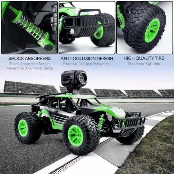 Gizmovine HQ02 Wify Remote Control Car with Camera, High Speed Racing Off-Road RC Cars with 2 Rechargeable Batteries, Waterproof RC Monster Trucks Buggy Vehicle Electric Toy Cars for All Kids Boy, Green - Image 4