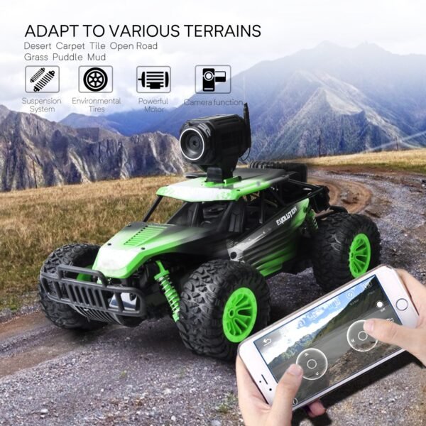 Gizmovine HQ02 Wify Remote Control Car with Camera, High Speed Racing Off-Road RC Cars with 2 Rechargeable Batteries, Waterproof RC Monster Trucks Buggy Vehicle Electric Toy Cars for All Kids Boy, Green - Image 1