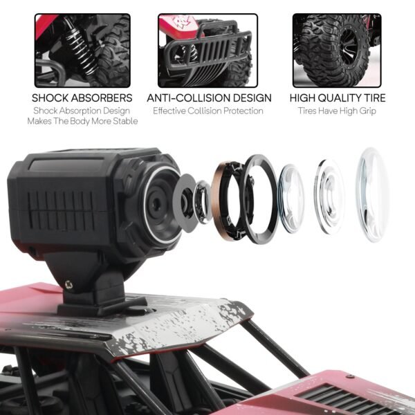Gizmovine HQ02 Wify Remote Control Car with Camera, High Speed Racing Off-Road RC Cars with 2 Rechargeable Batteries, Waterproof RC Monster Trucks Buggy Vehicle Electric Toy Cars for All Kids Boy, Red - Image 2
