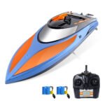 GizmoVine 2021 Version (H102)-T02 Remote Control Boat High Speed (20MPH+) RC Boats for Pools and Lakes with Extra Battery for Kids and Adults , Blue and Orange