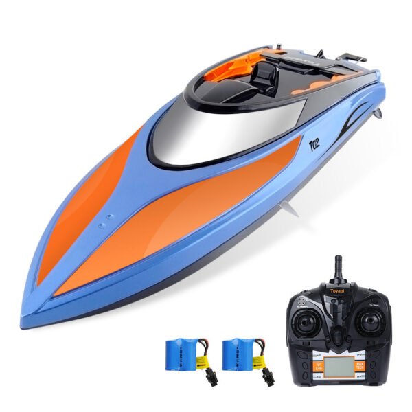 GizmoVine 2021 Version (H102)-T02 Remote Control Boat High Speed (20MPH+) RC Boats for Pools and Lakes with Extra Battery for Kids and Adults , Blue and Orange - Image 1