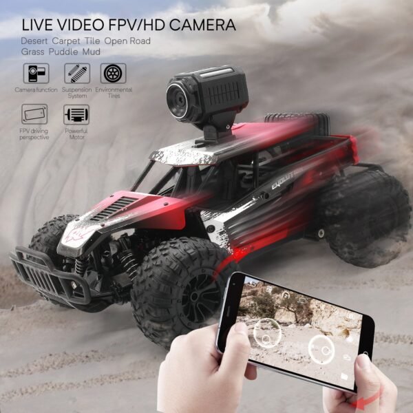 Gizmovine HQ02 Wify Remote Control Car with Camera, High Speed Racing Off-Road RC Cars with 2 Rechargeable Batteries, Waterproof RC Monster Trucks Buggy Vehicle Electric Toy Cars for All Kids Boy, Red - Image 3