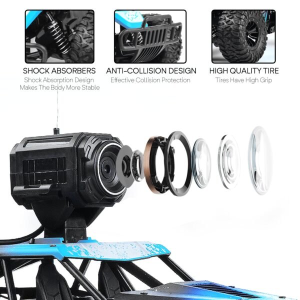Gizmovine HQ02 Wify Remote Control Car with Camera, High Speed Racing Off-Road RC Cars with 2 Rechargeable Batteries, Waterproof RC Monster Trucks Buggy Vehicle Electric Toy Cars for All Kids Boy, Blue - Image 2