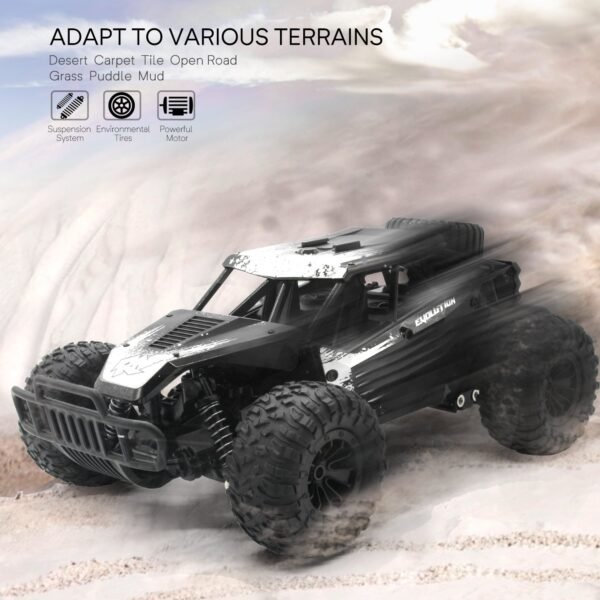 Gizmovine HQ01 Remote Control Car, 1:14 Large Size High Speed Racing Off Road RC Cars with 2 Rechargeable Batteries, Waterproof RC Monster Trucks Electric Toy Vehicle Drift Car for Boys Teens Adults, Black - Image 4