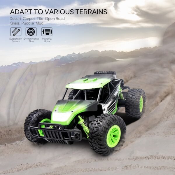 Gizmovine HQ01 Remote Control Car, 1:14 Large Size High Speed Racing Off Road RC Cars with 2 Rechargeable Batteries, Waterproof RC Monster Trucks Electric Toy Vehicle Drift Car for Boys Teens Adults, Green - Image 8