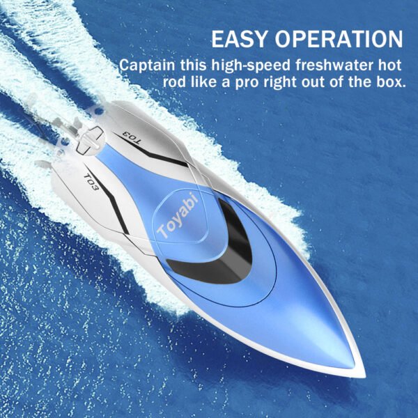 GizmoVine 2021 Version (H106), T03 Remote Control Boat High Speed (20MPH+) RC Boats for Pools and Lakes with Extra Battery for Kids and Adults , Blue and White - Image 7