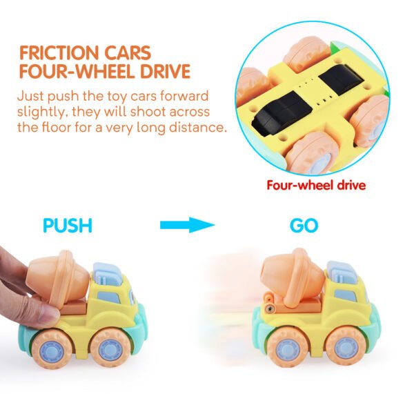 Gizmovine 4WD Mini Cartoon Inertial Cars Construction Vehicle Truck Toy Friction Powered Push Go - Image 5