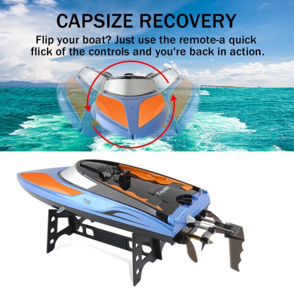 GizmoVine 2021 Version (H102)-T02 Remote Control Boat High Speed (20MPH+) RC Boats for Pools and Lakes with Extra Battery for Kids and Adults , Blue and Orange - Image 5