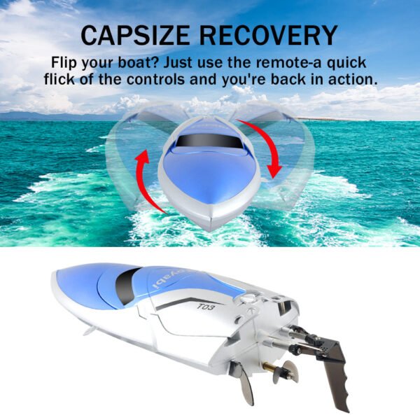 GizmoVine 2021 Version (H106), T03 Remote Control Boat High Speed (20MPH+) RC Boats for Pools and Lakes with Extra Battery for Kids and Adults , Blue and White - Image 9