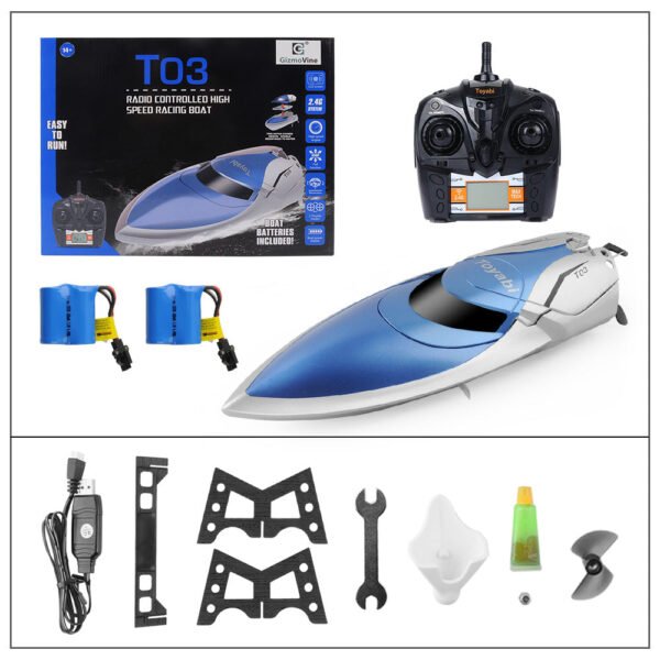 GizmoVine 2021 Version (H106), T03 Remote Control Boat High Speed (20MPH+) RC Boats for Pools and Lakes with Extra Battery for Kids and Adults , Blue and White - Image 8