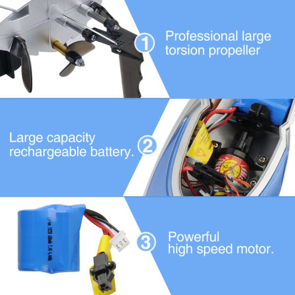 GizmoVine 2021 Version (H106), T03 Remote Control Boat High Speed (20MPH+) RC Boats for Pools and Lakes with Extra Battery for Kids and Adults , Blue and White - Image 10
