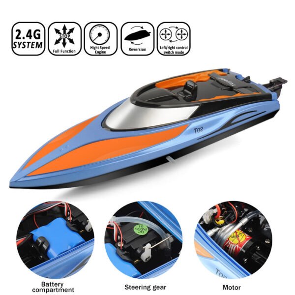 GizmoVine 2021 Version (H102)-T02 Remote Control Boat High Speed (20MPH+) RC Boats for Pools and Lakes with Extra Battery for Kids and Adults , Blue and Orange - Image 7