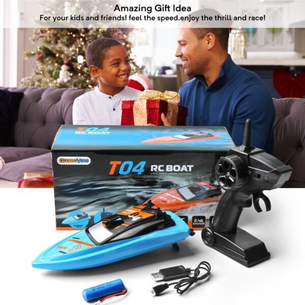 GizmoVine T04 Remote Control Boats for Pools and Lakes, 2.4GHz High Speed RC Boats for Kids, Adventure Racing Boat Toys for Boys, Blue - Image 9