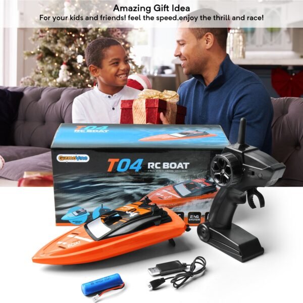 Gizmovine T04 Remote Control Boats for Pools and Lakes, 2.4GHz High Speed RC Boats for Kids, Adventure Racing Boat Toys for Boys, Orange - Image 9