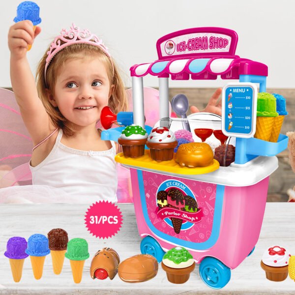 Gizmovine Ice Cream Pretend Toys Set 31pcs Pretend School Playset Food Truck Ice Cream Cart Toys for Kids Boys Girls - Image 11