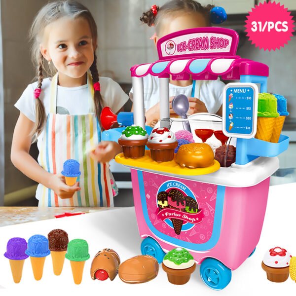 Gizmovine Ice Cream Pretend Toys Set 31pcs Pretend School Playset Food Truck Ice Cream Cart Toys for Kids Boys Girls - Image 12