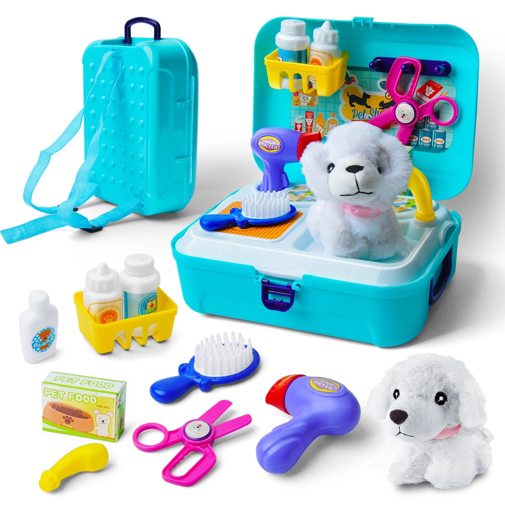 GT-18108362-3.jpg GizmoVine Dog Grooming Doctor Kit, Puppy Carrier Pretend Play Set - Image 1