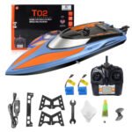 GizmoVine 2021 Version (H102)-T02 Remote Control Boat High Speed (20MPH+) RC Boats for Pools and Lakes with Extra Battery for Kids and Adults , Blue and Orange - Image 15