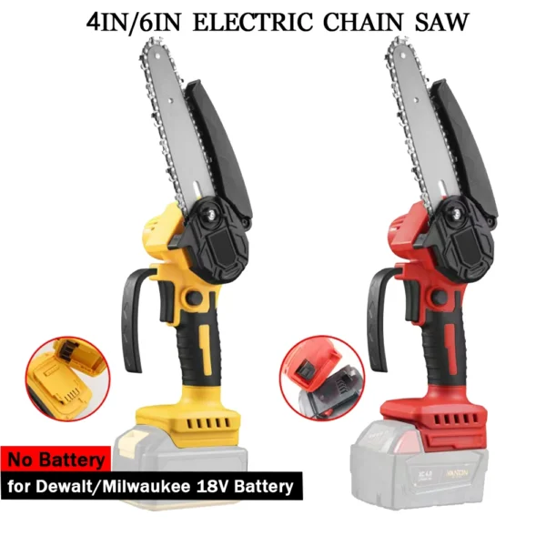 Mini Chainsaw 4/6-Inch Cordless Woodworking Handheld Garden Electric Saw Cutting Power Tool Fit Dewalt/Milwaukee 18V Battery - Image 1