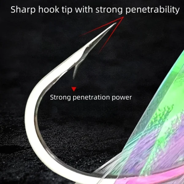 5Pcs Artificial Bait High Quality Carbon Steel Feathers Bass Cod Lure Sea Luminous Fishing Hook Bait Sabiki Rigs Fishing Wire - Image 3