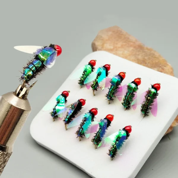 10PCS Bionic Fly Lure Bait Fly Hook Winged Insect Bait White Strips Realistic Bottle Flying Sea Bass Predatorium Freshwater Bait - Image 2