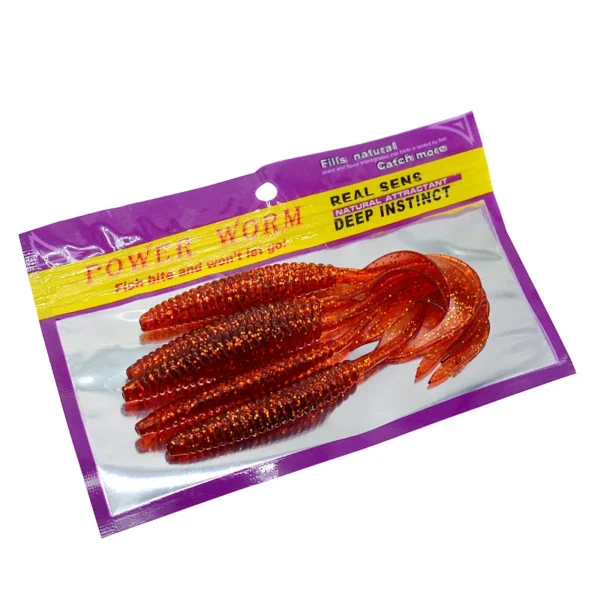 5PCSLong Tail Fishing Lure Soft Bait 13cm 6g Screw Thread Single Sickle Tails Worm Grub Artificial Lures for bass Fishing Tackle - Image 5