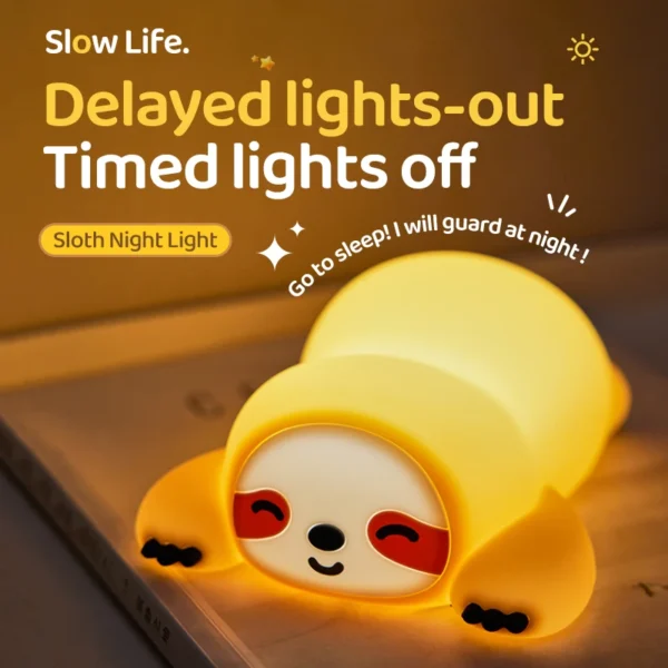 Soft Silicone Sloth Night Light - USB Rechargeable Touch Control Dimmable Bedside Lamp for Nursery Kids Babies Gift Decor - Image 6