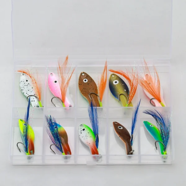 10/5PCS Metal Fishing Lures Spinner Hard Baits Luminous UV Spinner Bait Painting Spoon Fishing Lure Feather Fishing Accessories - Image 6