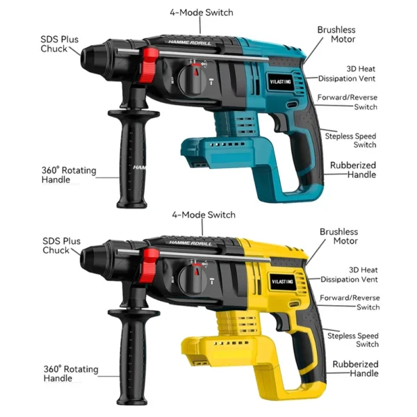 Brushless 26MM Electric Hammer Drill Multifunctional Rotary Cordless Rechargeable Power Tools Fit Makita/Dewalt 18V Battery - Image 2