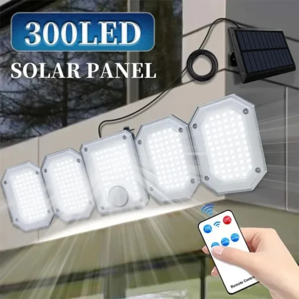 5 Heads Solar 300 LED Light Outdoor Motion Sensor Waterproof Wide-angle Illumination Wall Lamp Garden Courtyard Street Lights - Image 1