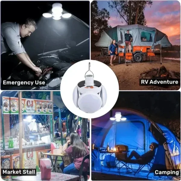 Solar Outdoor Folding Light Portable USB Rechargeable LED Bulb Search Lights Camping Torch Emergency Lamp for Power Outages - Image 2