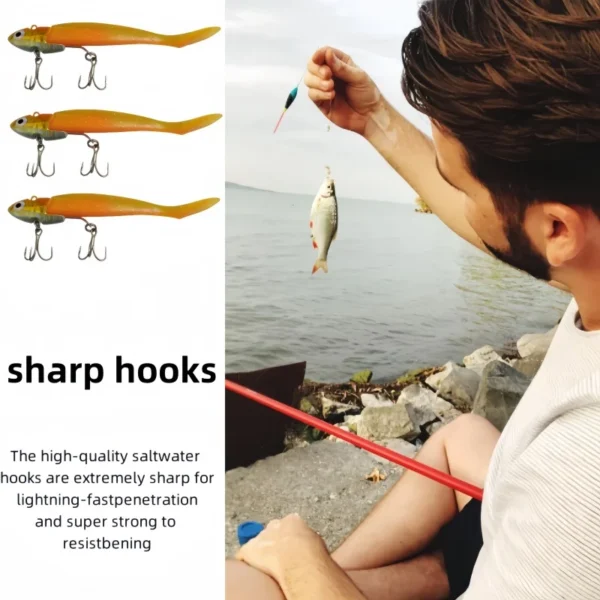 1Pc Soft Lure Vibration Jig Head Hooks T Tail 17.5g24g34.5g Artificial Bait for Perch Pike Bass Fishing Lure Sea Silicon Bait - Image 6