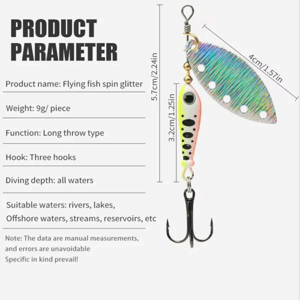 5 Pcs Rotating Metal Spinner Fishing Lures Artificial Hard Baits Rotating Metal Wobblers Freshwater Treble Hook Tackle - Image 3