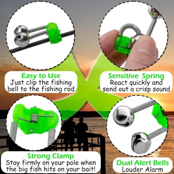 Plastic Fishing Bells Clips Fishing Rod Alarm with Dual Alert Bells Spiral Bells Fishing Bite Alarms Outdoor Night Rod Tip Clips - Image 4