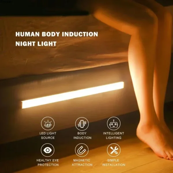 PIR Motion Sensor LED Under Cabinet Lamp Dimmable Rechargeable Night Light Stairs Closet Room Aisle Tube Bar Detector Bulb - Image 1