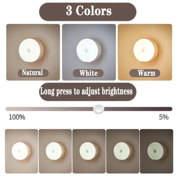 3Color Adjustable LED Night Light USB Rechargeable Night Lamp For Kitchen Cabinet Wardrobe Lamp Staircase Wireless Closet Light - Image 3