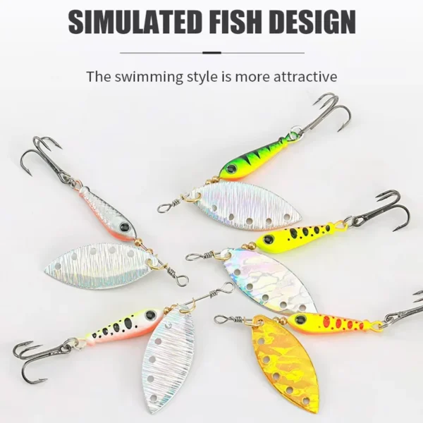 5 Pcs Rotating Metal Spinner Fishing Lures Artificial Hard Baits Rotating Metal Wobblers Freshwater Treble Hook Tackle - Image 5