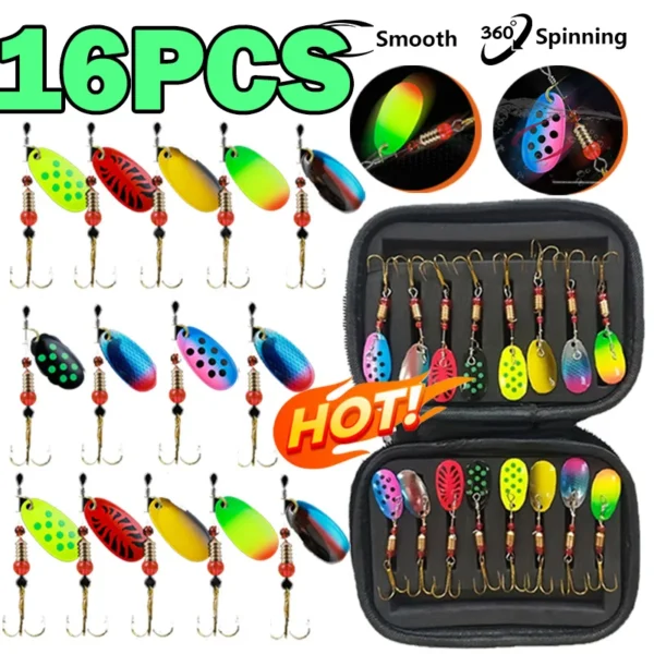 16/10pcs Fishing Spinner Metal Lures with Tackle Boxes Crankbaits Wobblers Metal Sequin Trout Spoon With Hooks for Carp Fishing - Image 1