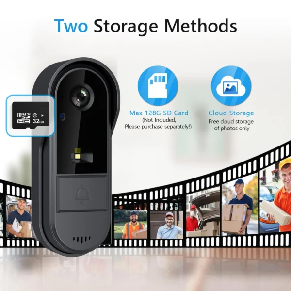Tuya WiFi doorbell 2-way HD 1080P, microSD/cloud, waterproof, 1000mAh battery, long standby,Wireless Security Camera - Image 4