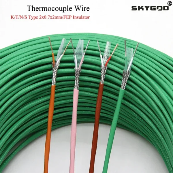 Thermocouple Wire K T N S Type 2 Cores PTFE Insulator Shielded Line High Temperature Measuring Compensation Cable - Image 1