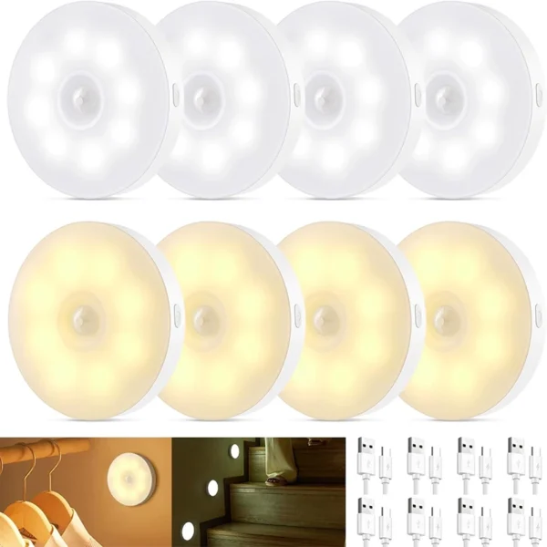 PIR Motion Sensor LED Night Light USB Rechargeable Night Lamp For Kitchen Cabinet Wardrobe Lamp Staircase Wireless Closet Light - Image 1
