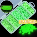 375PCS/Box Plastic Luminous Fishing Hard Beads Oval Glow Fishing Beads Egg Beads Fishing Bead Floating Tools Tackle Accessories