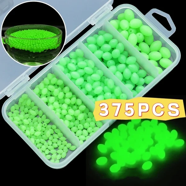 375PCS/Box Plastic Luminous Fishing Hard Beads Oval Glow Fishing Beads Egg Beads Fishing Bead Floating Tools Tackle Accessories - Image 1