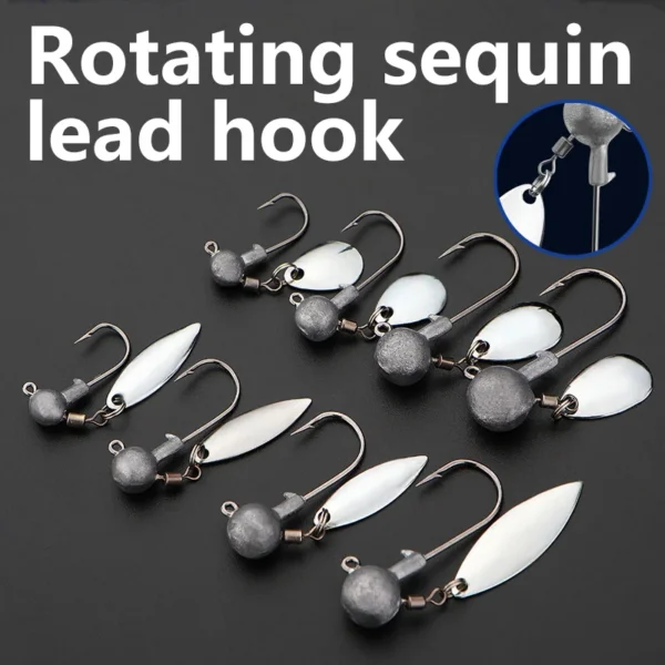 Single Hooks With Rotating Sequins And Swivel Fishing Hook Diy Fish hooks Tackle Accessary Luya soft bait roll t tail worm hook - Image 2