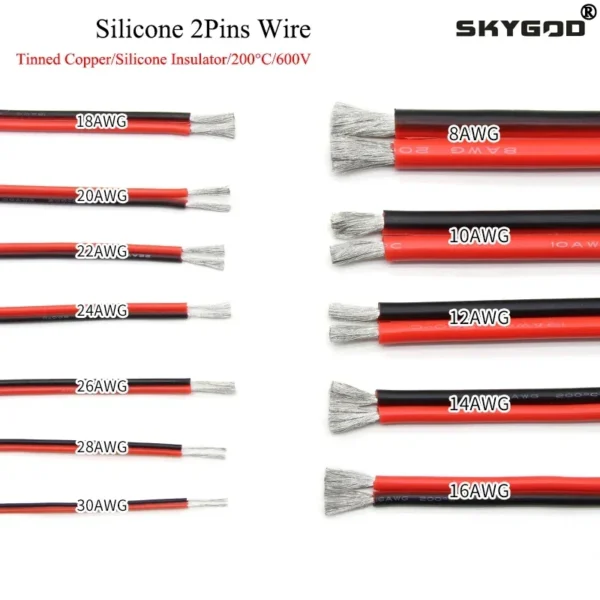 Copper Wire Silicone Rubber Cable Super Soft 8 10 12 14 16 18 20 22 24 26 AWG 2Pins Flexible DIY LED Lamp Connector Black Red - Image 1