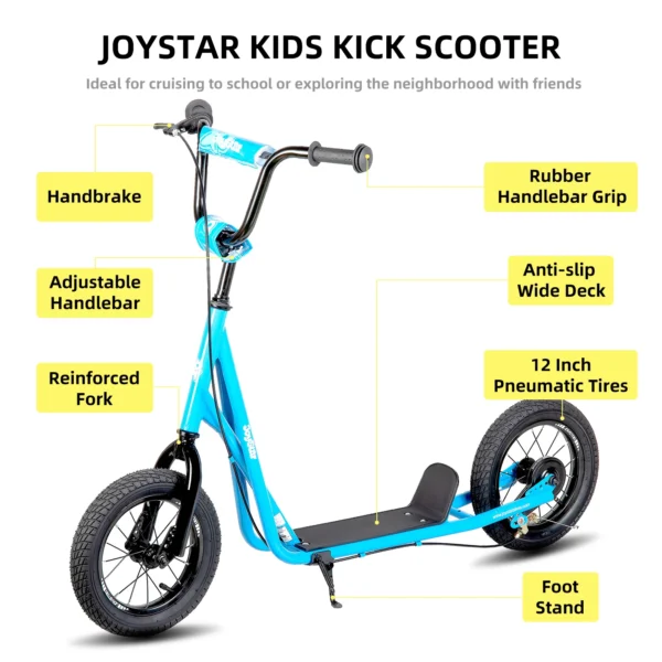 Kick Scooter for Ages 5-9 Years Old Kids with 12 Inch Front and Rear Wheel, Rear V-Brake and Adjustable Handlebar, Blue - Image 6