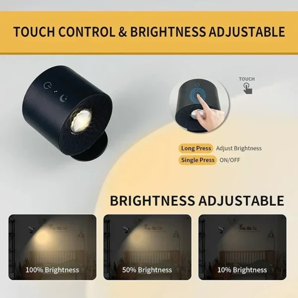 Led Double Head Wall Lamp Touch Control Remote 360 Rotatable USB Recharge Wireless Portable Night Light For Bedroom Reading Lamp - Image 4