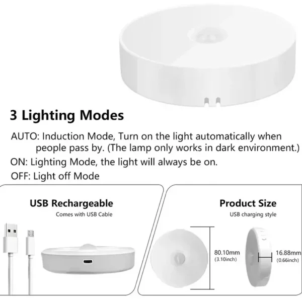 6-Pack Under Cabinet Lighting, Rechargeable Motion Sensor Puck Lights, 3Color Temps Night Light, Magnetic Stick on Lamp - Image 6