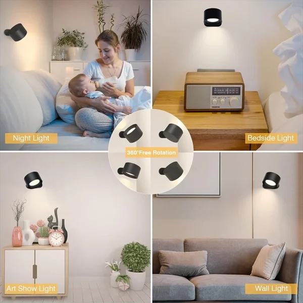 Led Wall Lamp Touch Control Remote 360 Rotatable USB Recharge Wireless Portable Night Light For Bedroom Reading Lamp - Image 6
