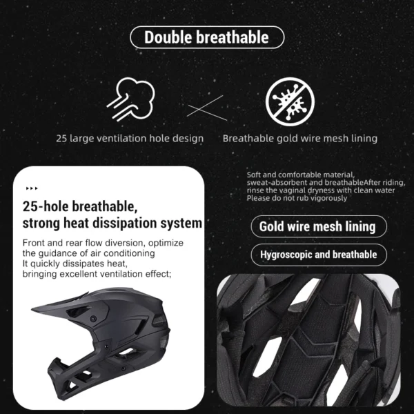 Horntour 2025 Adult Mountain Bike Helmet Full Face Integrally Molded Motorcycle Riding Safety Bicycle Helmet Head Protection - Image 5